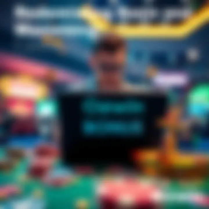 Illustration of Australian player redeeming a casino bonus on a laptop with casino symbols around