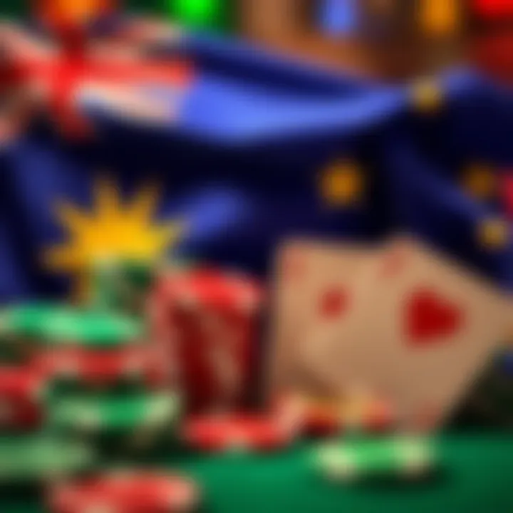Australian flag with casino chips and playing cards indicating gaming regulations