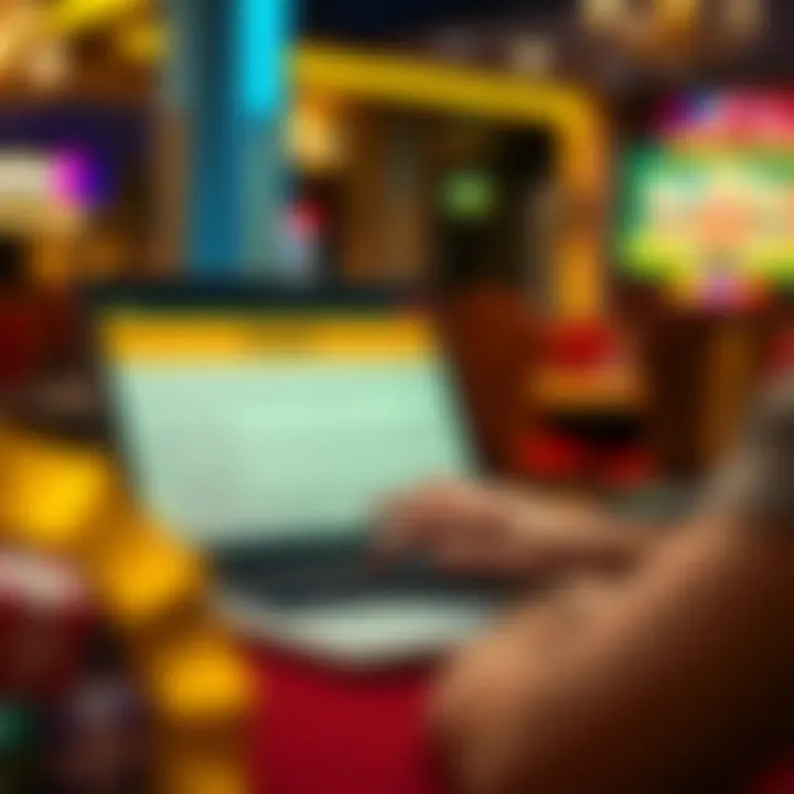 Illustration of an Australian player accessing Ozwin Casino bonuses on a laptop with highlighted terms and conditions