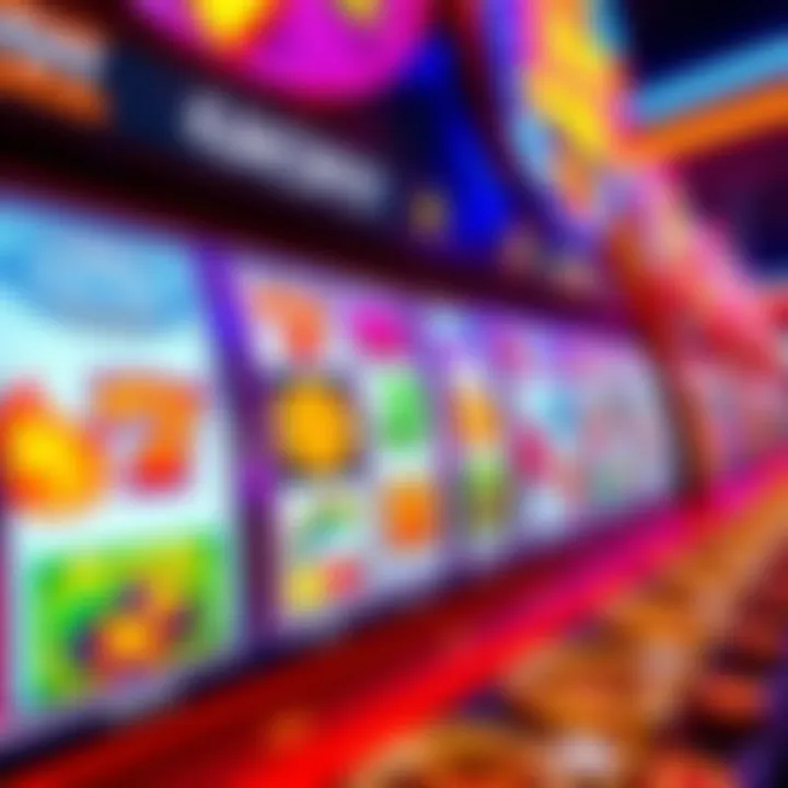 Colorful online pokies game interface showing vibrant reels with various symbols and jackpot display