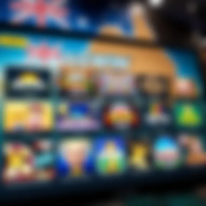 Variety of casino games displayed on a digital interface with Australian-themed background