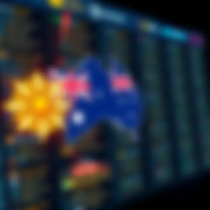 Digital interface showing a collection of bonus codes overlaid with a glowing Australian flag icon