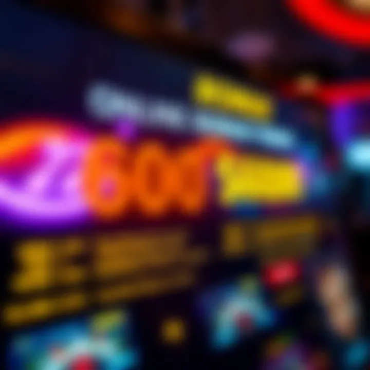 Bright digital display showing bonus amounts and terms for online gambling