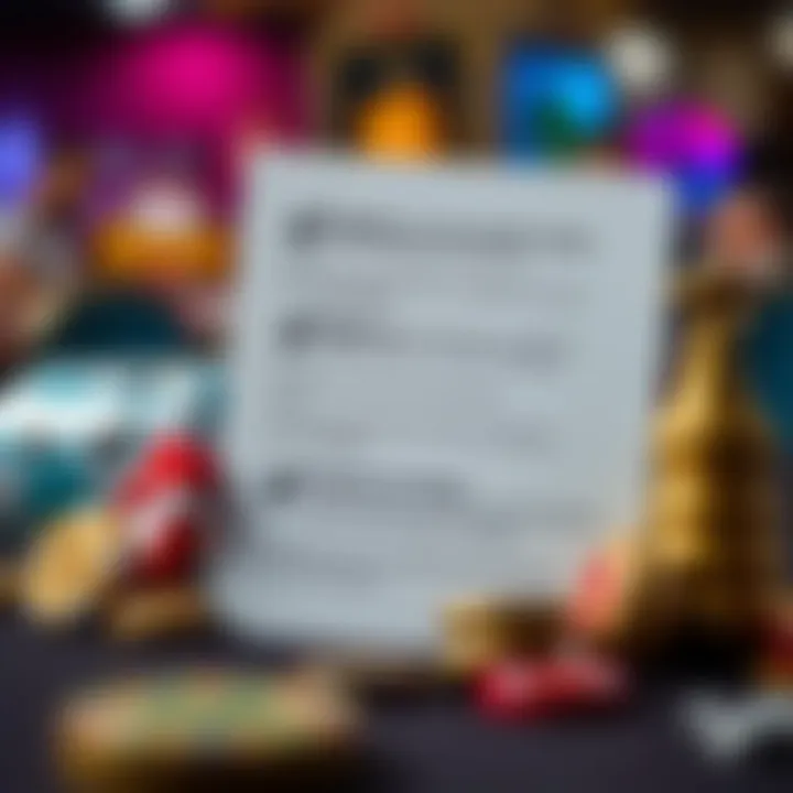 Visual representation of a checklist next to casino symbols highlighting eligibility criteria and terms for bonus usage