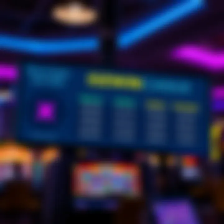 Digital casino screen displaying bonus codes and rewards under bright lights