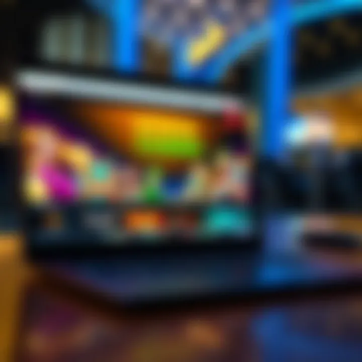 Laptop displaying Ozwin Casino homepage with vibrant bonus promotion banner