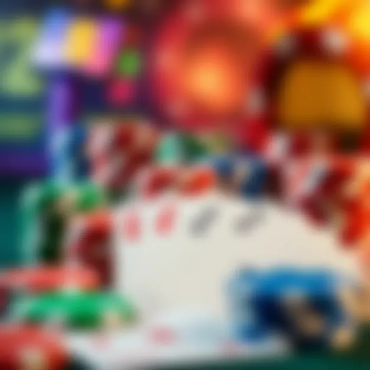 Colorful casino chips and playing cards representing various bonus types at online casino