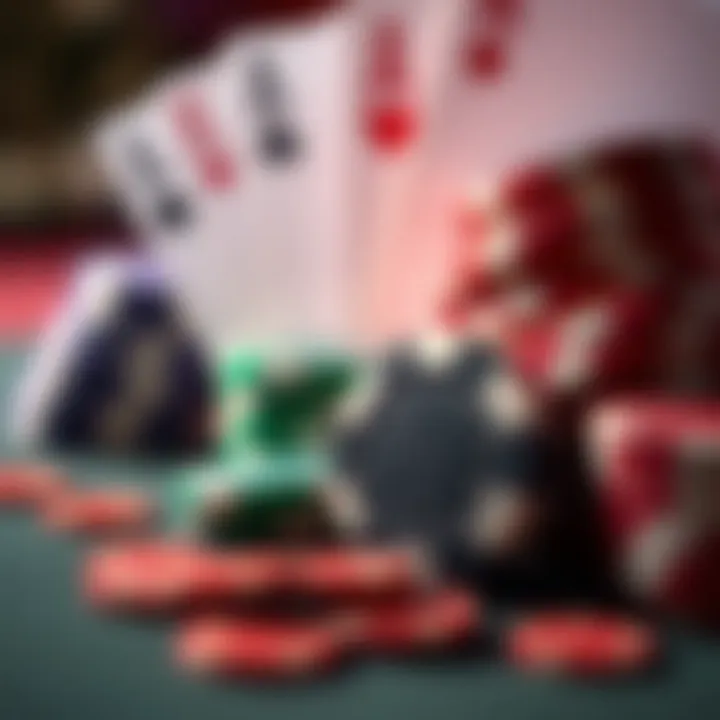 Close-up of casino chips and playing cards representing bonus wagering requirements