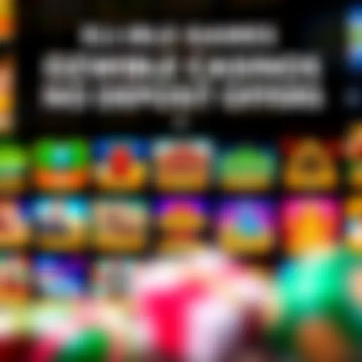 Visual representation of a variety of popular online casino games with highlighted eligible titles for no deposit play