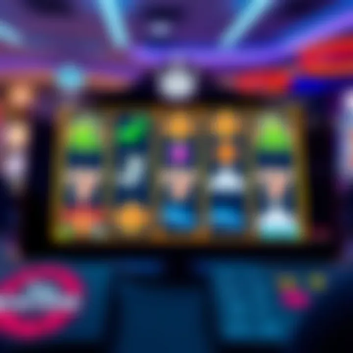 Online casino interface showing slot game reels with vibrant symbols spinning