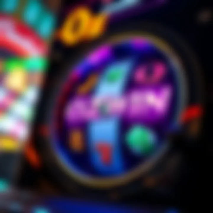 Illustration of a spinning slot machine reel with vibrant casino symbols