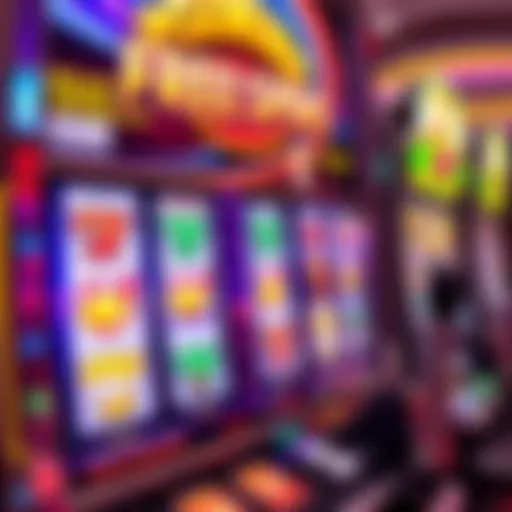 Colorful casino slot machine with spinning reels and jackpot symbols