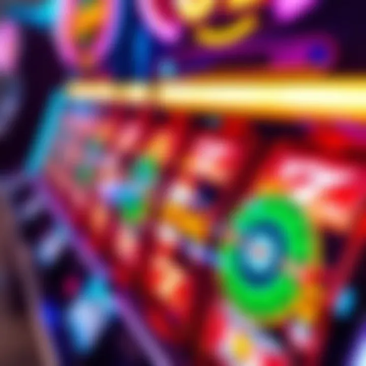 Vibrant Slot Machine Reels at OzWin Casino Bright casino slot machine displaying vibrant spinning reels