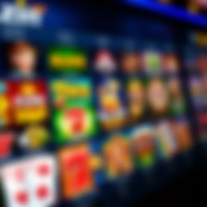 Colorful icons representing a variety of casino games including slots and card games on a digital interface
