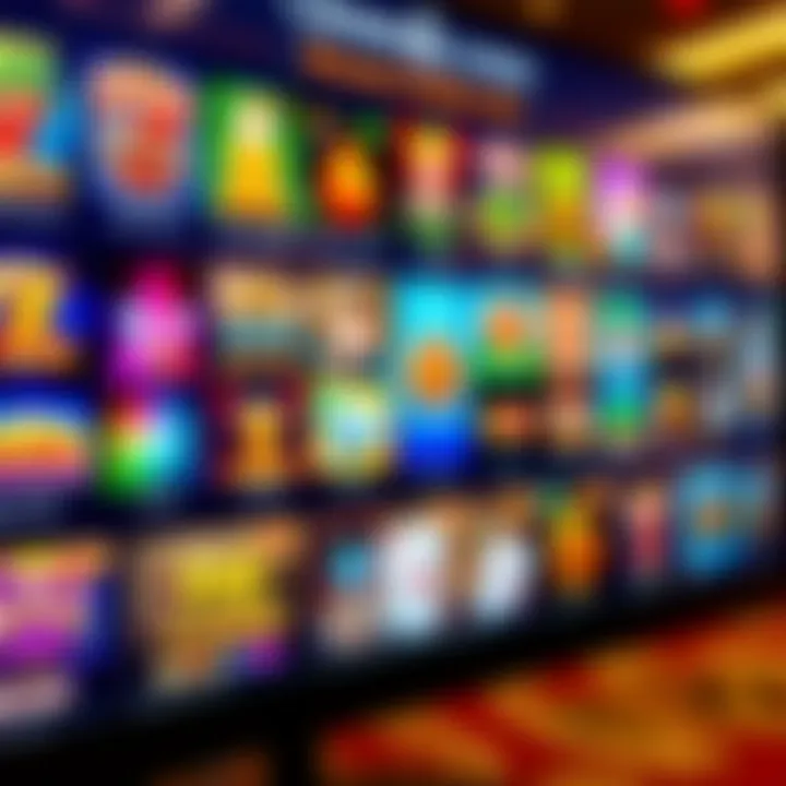 Colorful array of casino game icons including slots and card games on digital screen