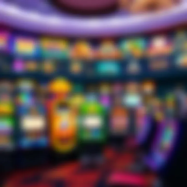 Casino game selection on a digital platform with colorful slot machines and card games