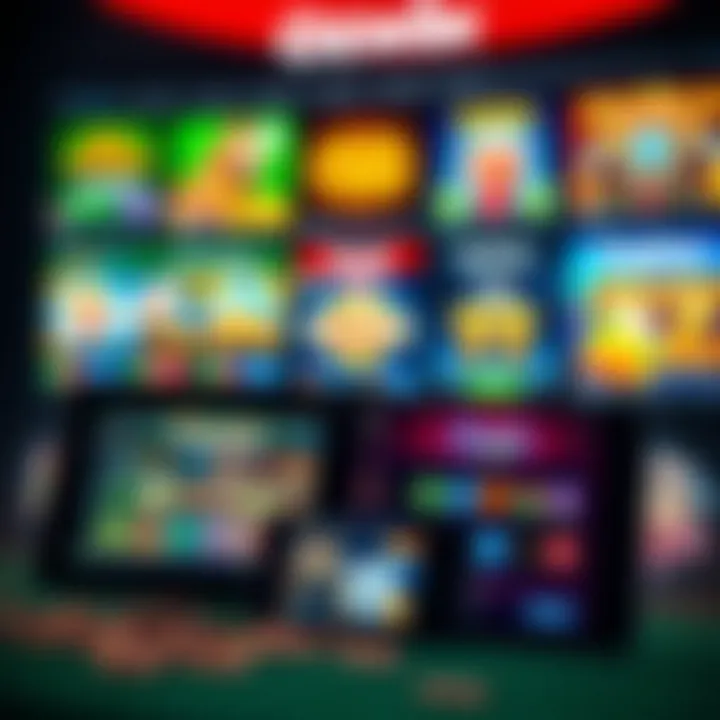 Variety of casino games displayed on digital devices with payment method icons