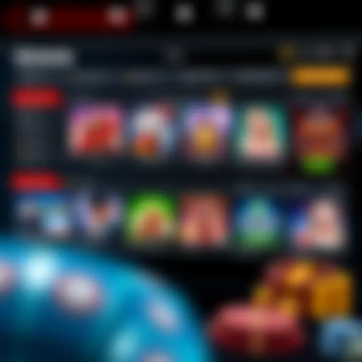 Visual representation of a digital gaming dashboard showcasing various casino game icons and account management tools