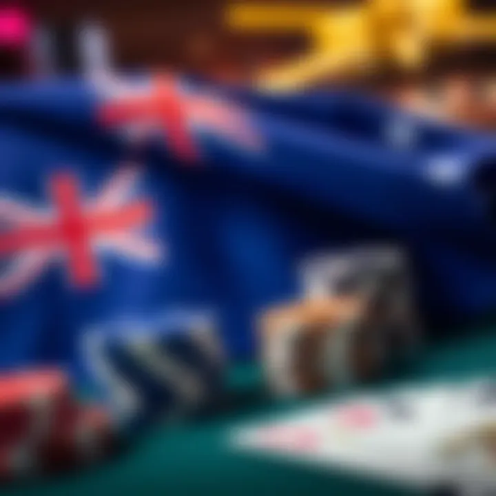 Australian flag with casino chips and playing cards highlighting eligibility for local players