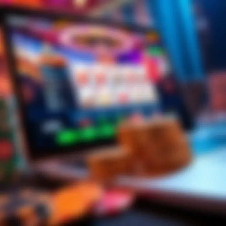 Illustration of a casino bonus concept showing coins and a laptop screen with a casino interface