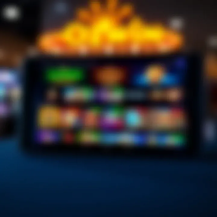 Digital interface showing various online casino game options on a sleek device screen