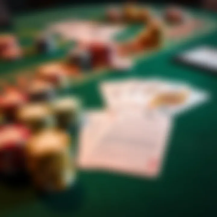 Responsible Gambling and Bonus Terms at Ozwin Casino Casino chips and playing cards on a green felt table with a responsible gambling brochure