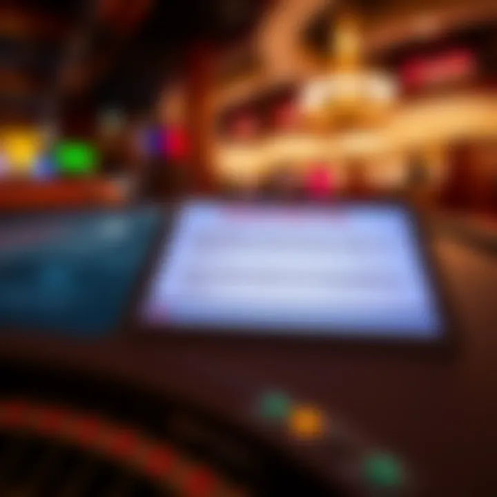 Casino table with digital interface highlighting responsible play and wagering rules