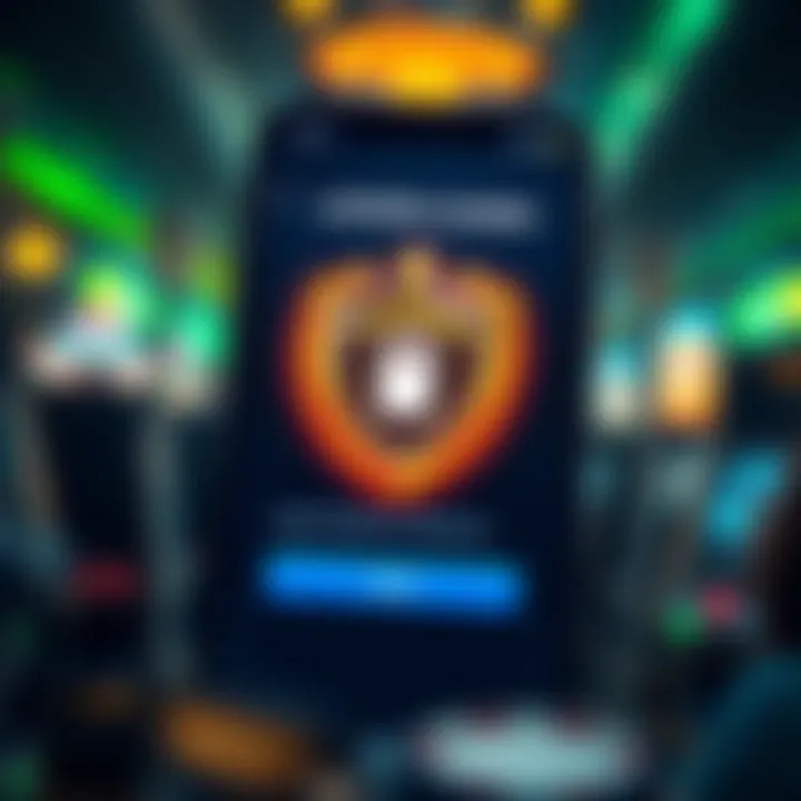 Illustration of secure login screen featuring strong password entry and security shield icon