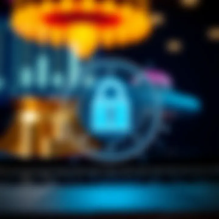 Illustration showing secure online casino withdrawal with digital lock and money symbols