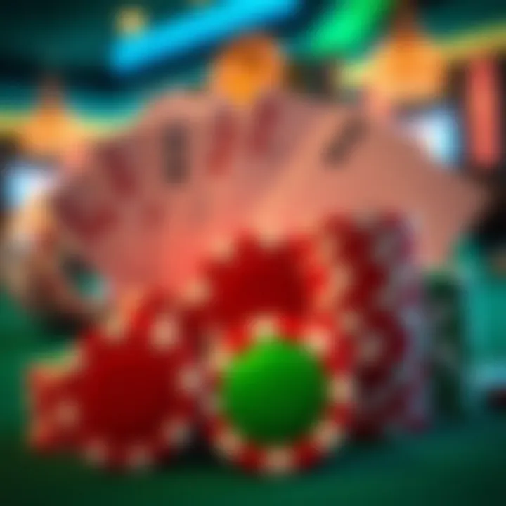 Colorful casino chips and playing cards symbolizing tournament competition