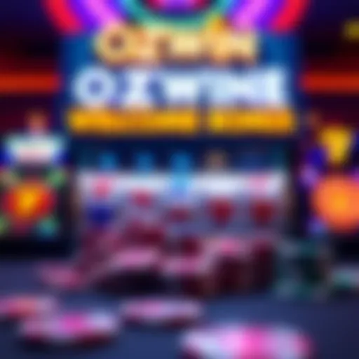 Ozwin Casino Welcome Bonus Display Bright casino chips and spinning slot reels representing Ozwin Casino's welcome bonus offer