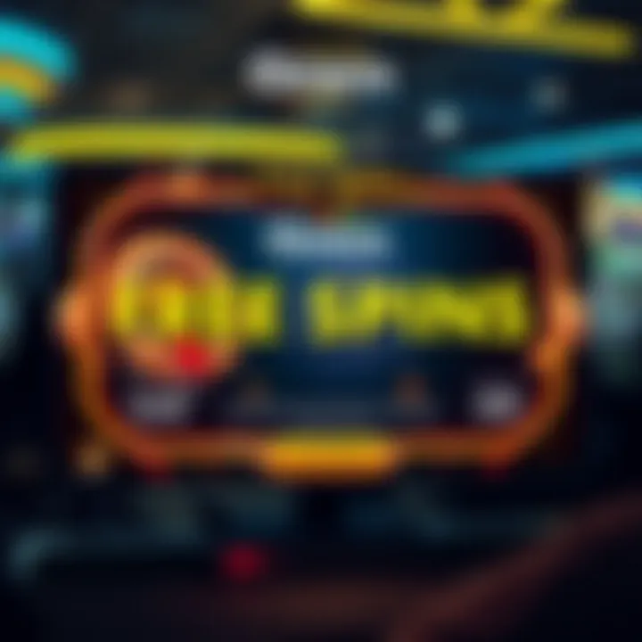 Illustration of a digital casino interface highlighting free spins promotions and terms