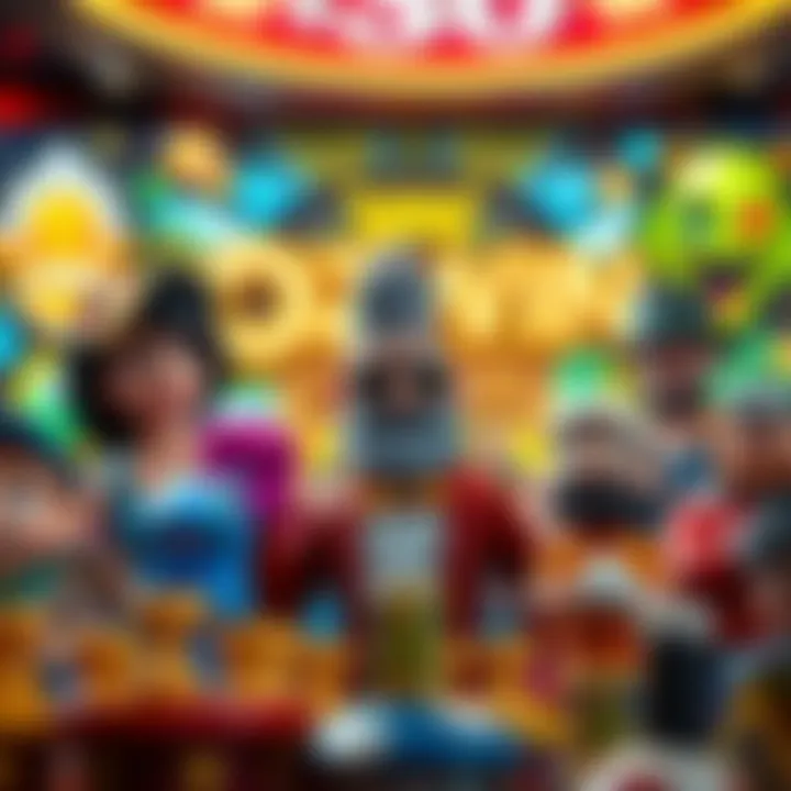 Colorful array of video game characters from various titles developed by Ozwin Games set against a vibrant digital background