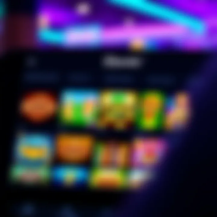 Mobile casino interface showing a variety of slot and table games with vibrant graphics