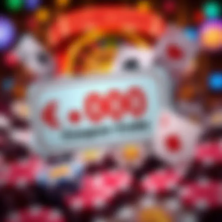 Illustration showing a digital coupon code for online casino bonuses surrounded by symbols of slots and cards