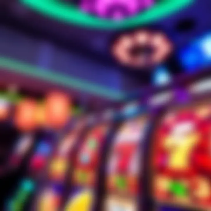 Exciting Slot Reels Representing No Deposit Free Spins Colorful slot machine reels displaying various symbols under bright casino lights