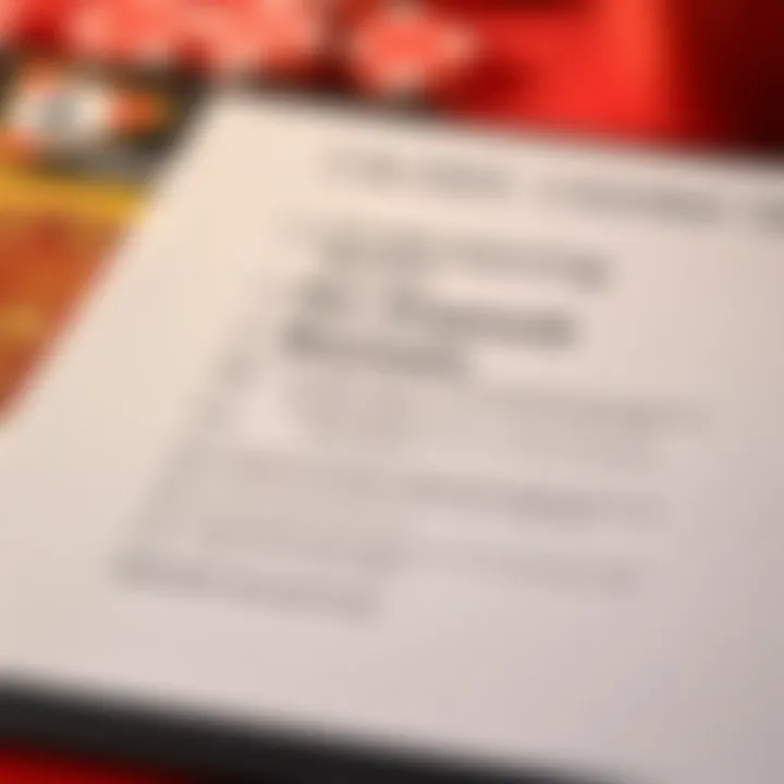 Checklist highlighting key terms and responsible gambling tips for online casino bonuses