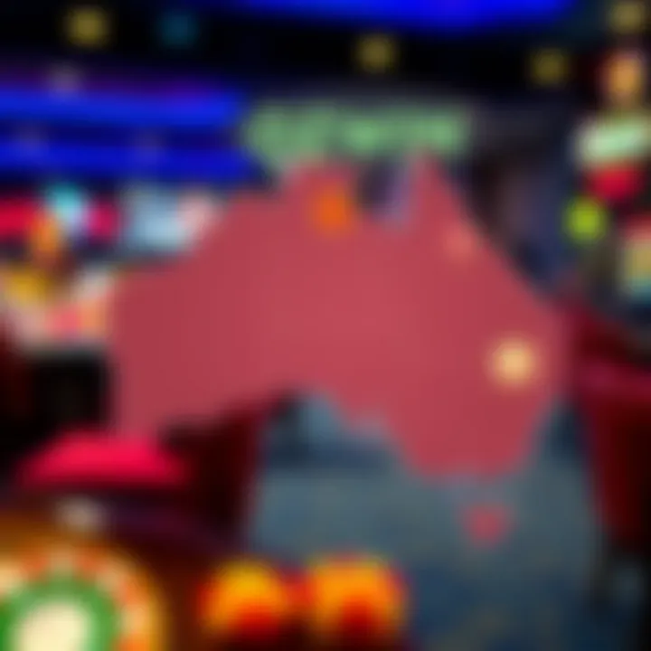 Australia map with gaming icons highlighting legal aspects of online bonuses