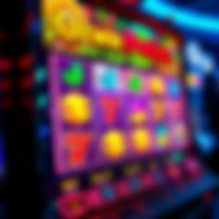 Colorful online slot game interface showing vibrant symbols and reels