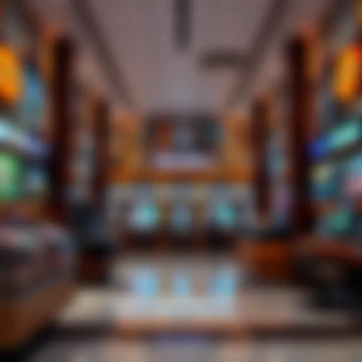 Modern retail store interior showcasing diverse product displays and customer service counters