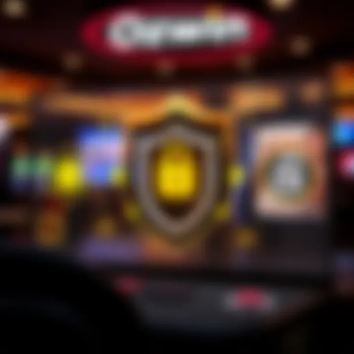 Graphic of a safe online casino environment with security icons and gaming symbols