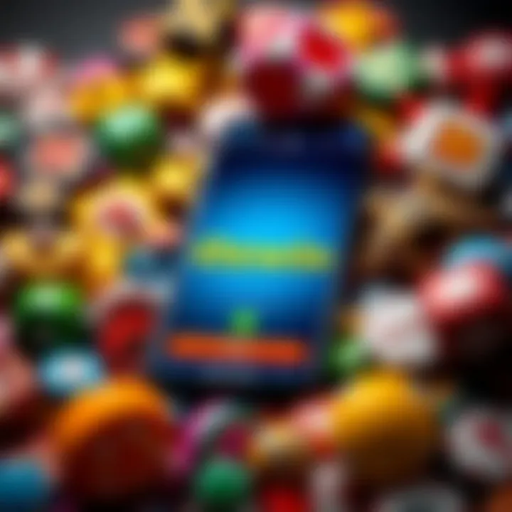 Colorful casino game icons surrounding a mobile phone displaying Ozwin gaming platform