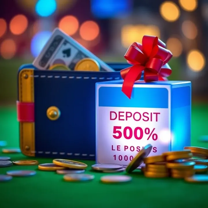 Digital Wallet and Gift Box Highlighting Deposit Bonus Offer Graphic of a digital wallet with coins and a gift box indicating an online deposit bonus offer