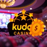 Kudos Casino logo with a glowing bonus offer symbol