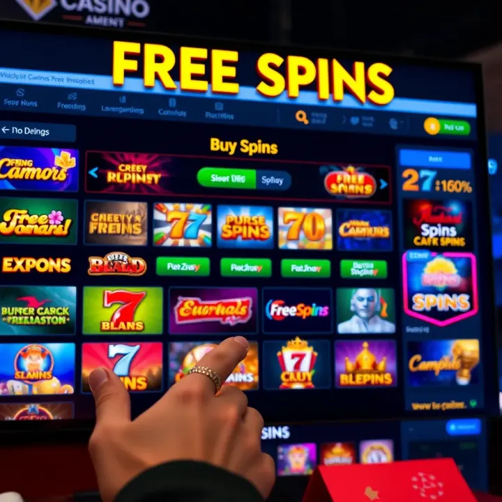Display of No Deposit Free Spins Promotions on Casino Platform Digital interface showing a variety of no deposit free spins promotions on a gambling website