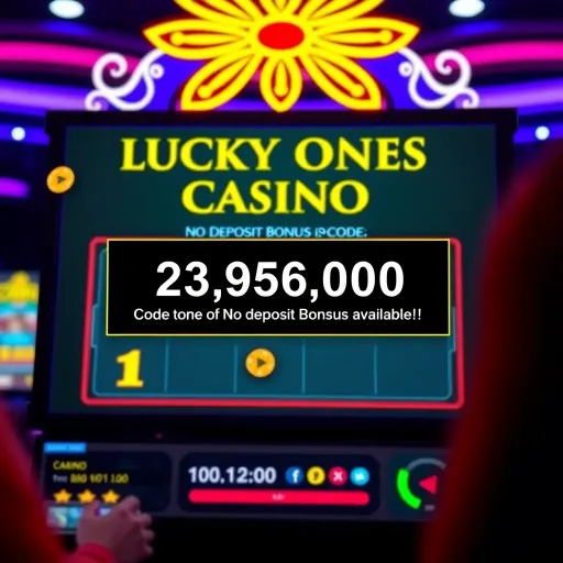 Lucky Ones Casino No Deposit Bonus Code Interface Illustration of a casino interface showing a highlighted code for a no deposit bonus available to players