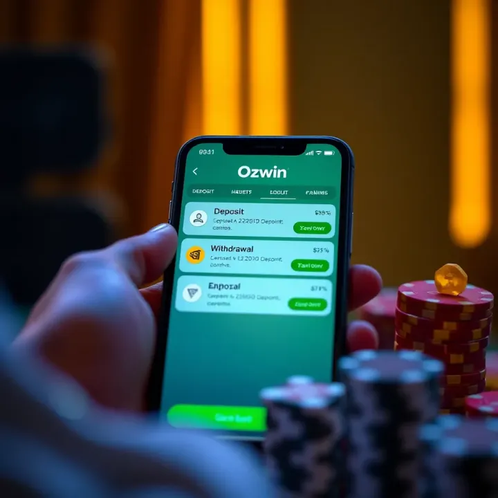 Managing Deposits and Withdrawals on Ozwin Casino Mobile App Illustration of mobile device showing deposit and withdrawal options within the Ozwin Casino app
