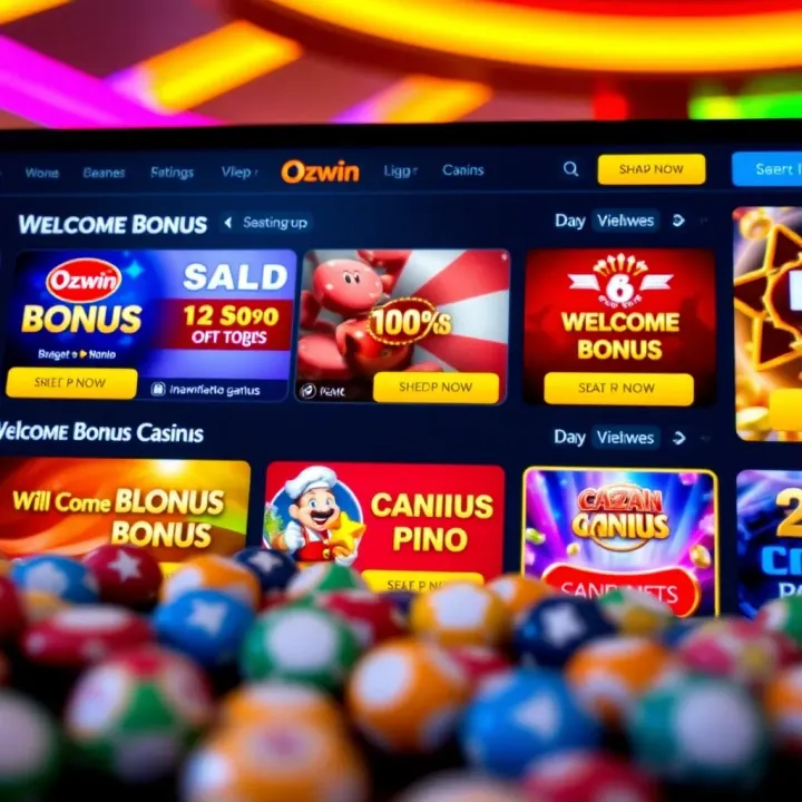 Colorful welcome bonus options displayed on a vibrant casino interface