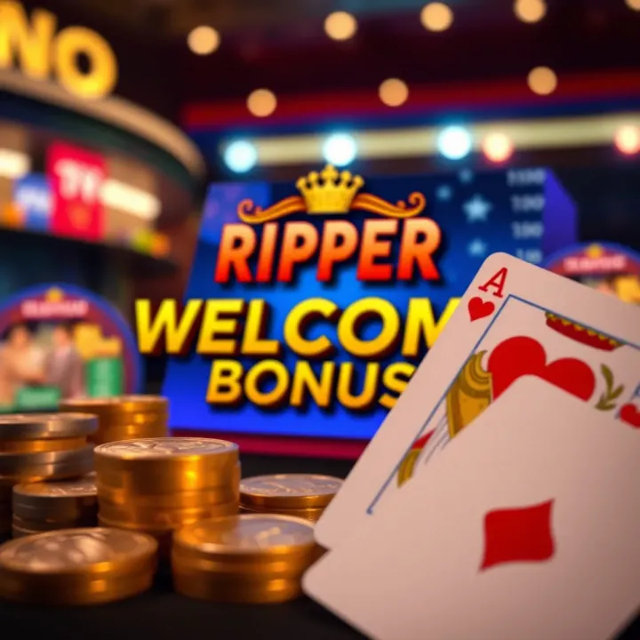 Illustration of a casino welcome bonus offer with coins and playing cards