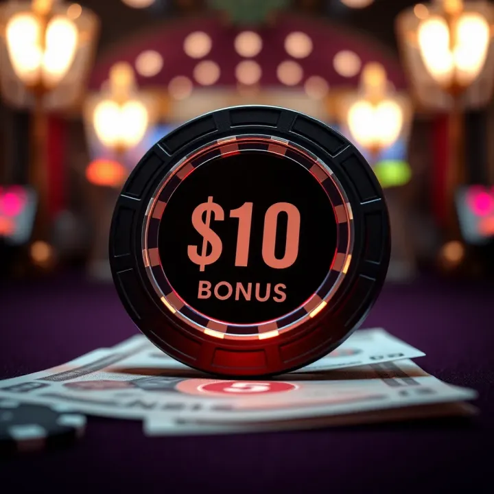 Casino Chip and Currency Representing Bonus Funds Illustration of a glowing casino chip and currency notes symbolizing bonus funds